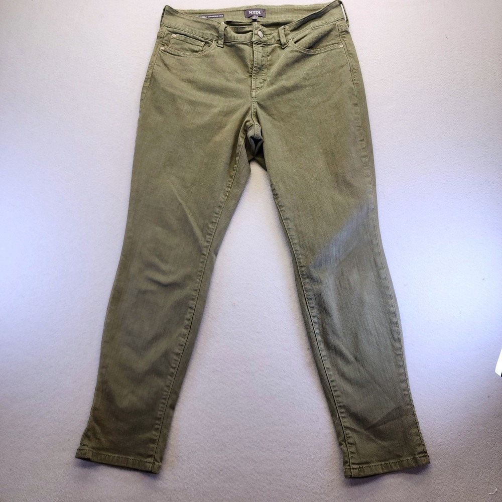 NYDJ Alina Convertible Ankle Jeans Olive Green Lift Tuck Slim Fit Pants Size 10